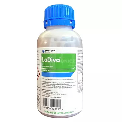 LaDiva 0,5L CORTEVA Arylex, pikloram, aminopyralid, jesienny herbicyd do rzepaku, chaber, komosa, mak, przytulia, rumianek, fiołek, stulicha, przetacznik